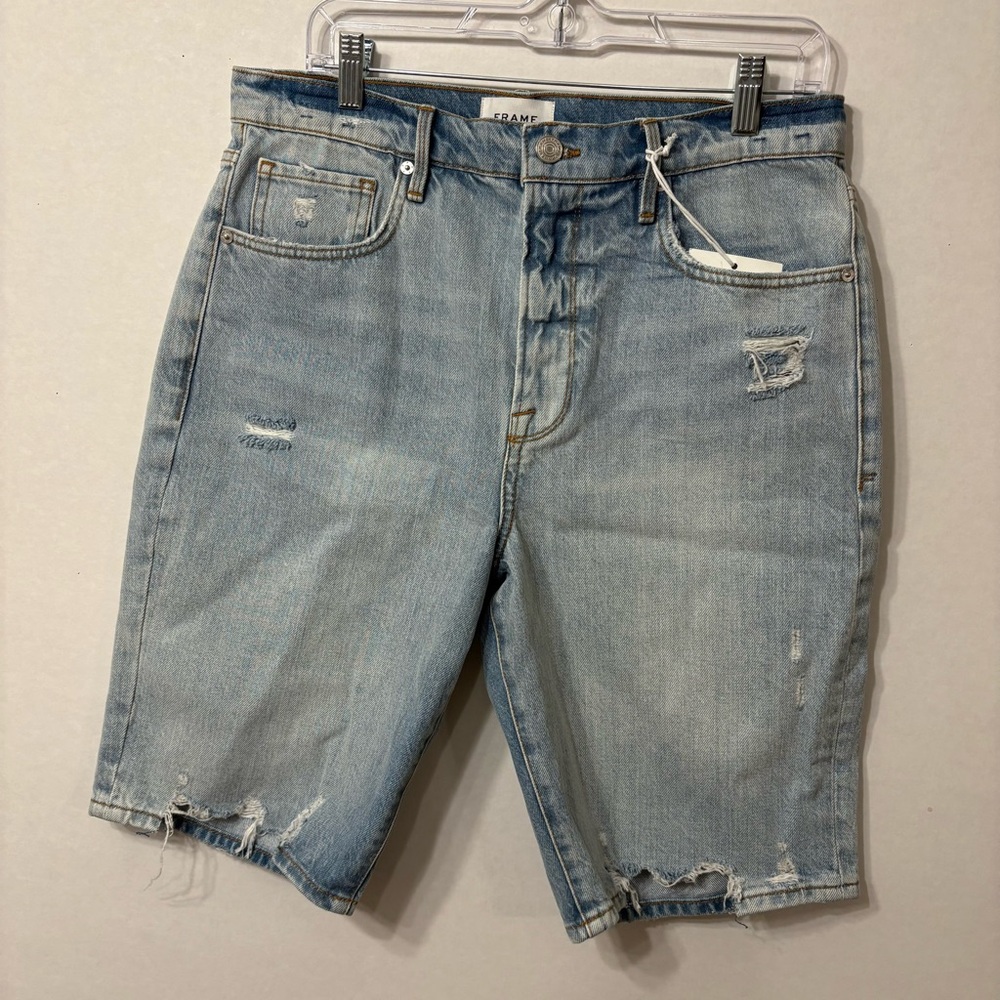 Frame Denim Le Vintage Bermuda Shorts Womens Distressed Cotton Light Blue Sz 30